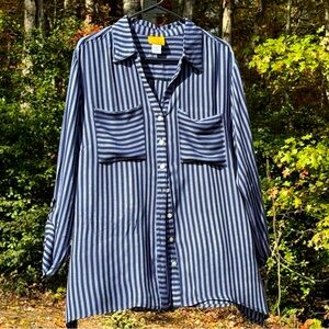 Ruby Rd navy striped blouse size XL